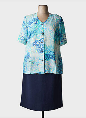 Rochie midi imprimeu fantezie mâneci scurte albastru FRANCE RIVOIRE femeie