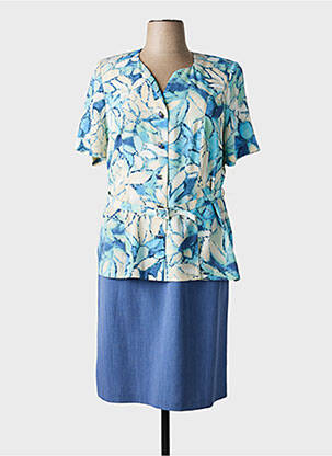 Rochie midi imprimeu floral mâneci scurte albastru FRANCE RIVOIRE femeie