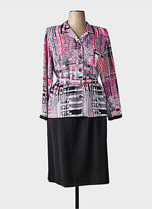 Rochie midi imprimeu fantezie mâneci lungi roz GUY DUBOUIS femeie