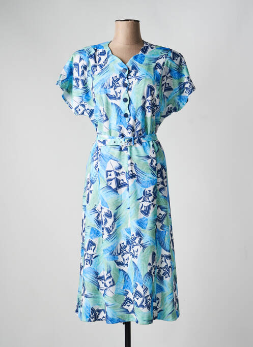 Rochie midi imprimeu fantezie mâneci scurte albastru FRANCE RIVOIRE femme