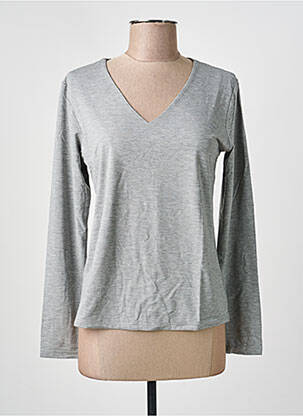 Tricou guler în v mâneci lungi gri MARINA V femme