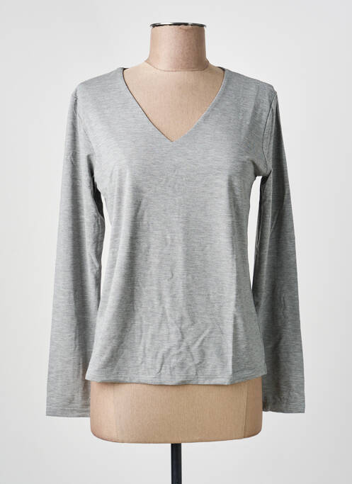 Tricou guler în v mâneci lungi gri MARINA V femme