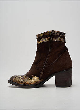 Botine/ghete țesătură satinată toc de 7 la 9 cm maro LITTLE ...LA SUITE femeie