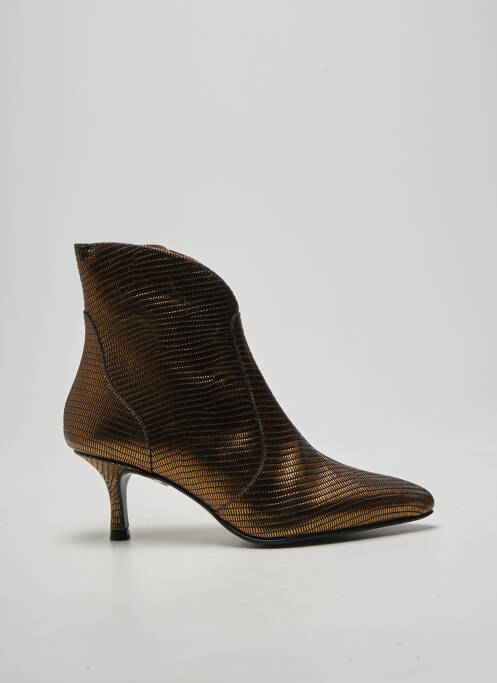 Botine/ghete țesătură satinată toc de 7 la 9 cm maro DANSI femme