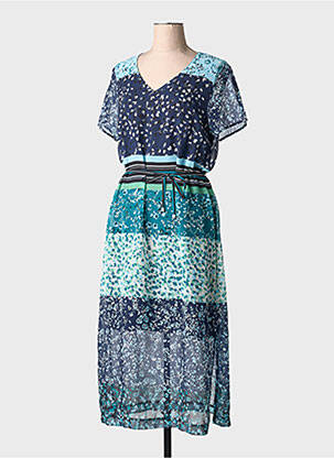 Rochie lungă imprimeu fantezie mâneci scurte albastru GRIFFON femme