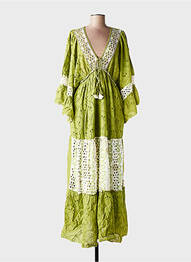 Rochie lungă guler în v mâneci 3/4 verde GOLDEN DAYS femme