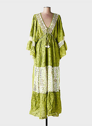 Rochie lungă guler în v mâneci 3/4 verde GOLDEN DAYS femme