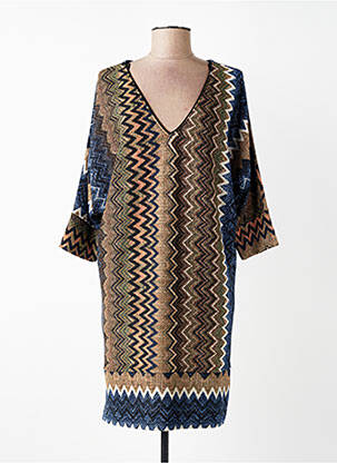 Rochie pulover guler în v mâneci 3/4 albastru FILLE A SUIVRE femme