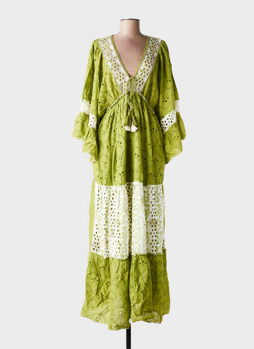 Rochie lungă guler în v mâneci 3/4 verde GOLDEN DAYS femme