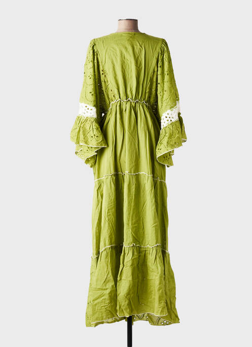 Rochie lungă guler în v mâneci 3/4 verde GOLDEN DAYS femme