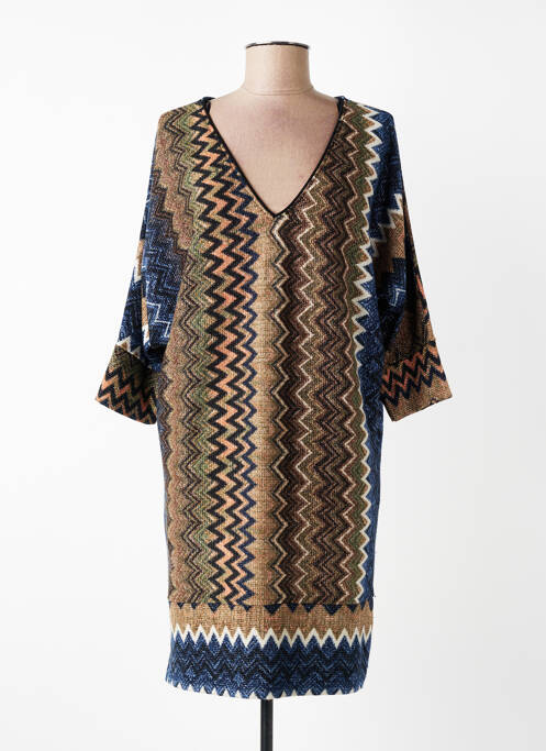 Rochie pulover guler în v mâneci 3/4 albastru FILLE A SUIVRE femme