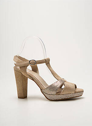 Sandale/pantofi decupați țesătură satinată toc înalt de 10cm și mai mult auriu REQINS femme