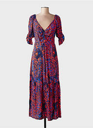 Rochie lungă mâneci scurte mâneci scurte albastru COULEURS DU TEMPS femme