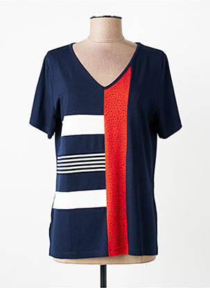 Tricou serigrafie cu strasuri mâneci scurte albastru GUY DUBOUIS femme