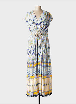 Rochie lungă mâneci scurte mâneci scurte albastru DERHY femme