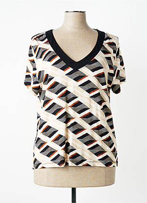 Tricou guler în v mâneci scurte bej PAUL BRIAL femme