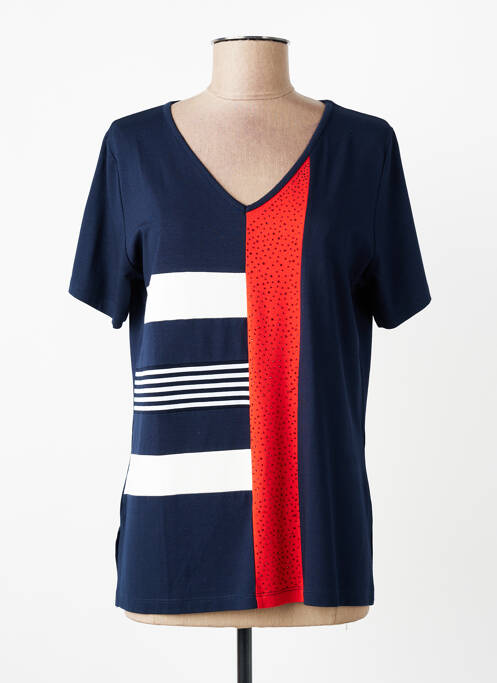 Tricou serigrafie cu strasuri mâneci scurte albastru GUY DUBOUIS femme