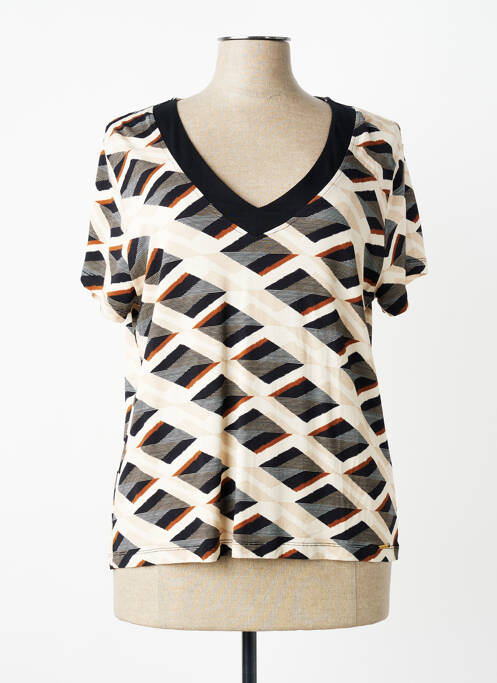 Tricou guler în v mâneci scurte bej PAUL BRIAL femme