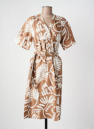 Rochie midi mâneci scurte mâneci scurte maro GEISHA femme