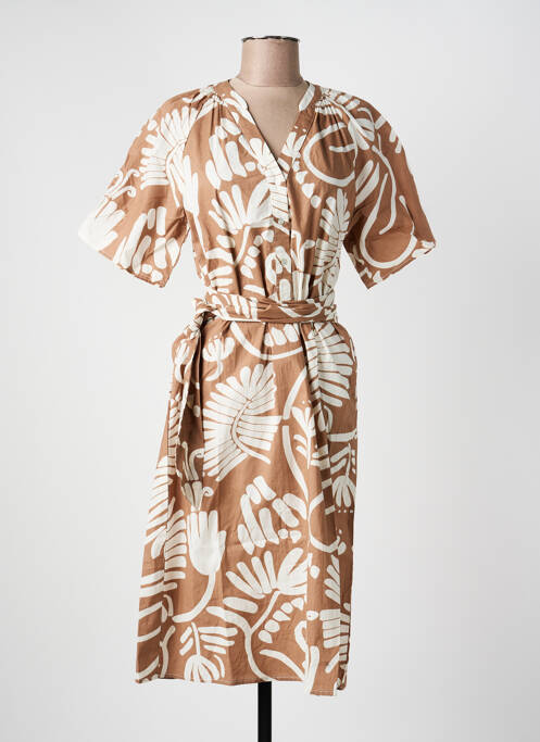 Rochie midi mâneci scurte mâneci scurte maro GEISHA femme