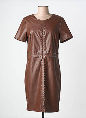 Rochie scurtă închidere cu fermoar la spate mâneci scurte maro RIVER WOODS femme