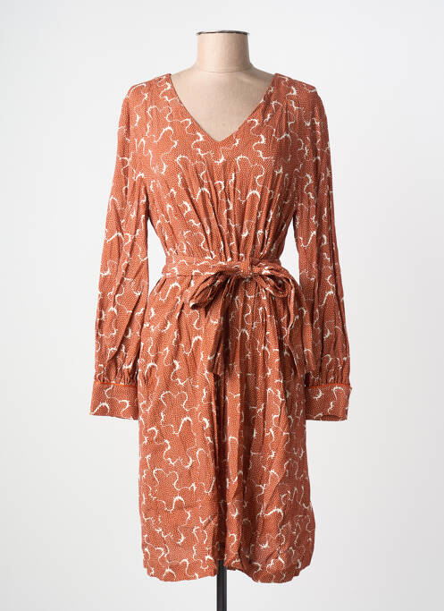 Rochie midi imprimeu fantezie mâneci lungi portocaliu BENSIMON femme