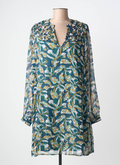 Rochie midi imprimeu floral mâneci lungi verde AN' GE femme