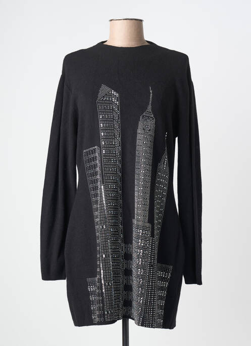 Rochie pulover croială cambrată mâneci lungi negru LEO & UGO femme