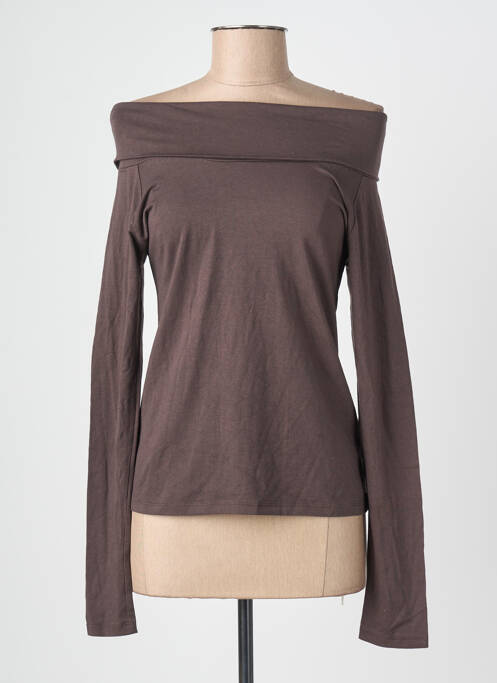 Top guler pătrat mâneci lungi maro ANNE ELISABETH femme