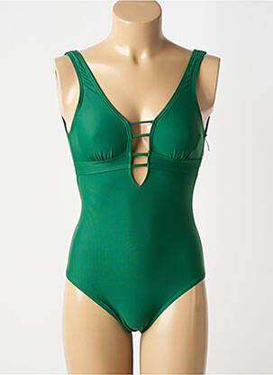 Costum de baie dintr-o singură piesă efect material satinat top triunghiuri verde LAGON BLEU femeie
