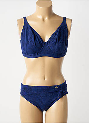 Costum de baie din două piese elasticitate sutien cupe întregi cu decolteu înalt albastru SUN PLAYA femme