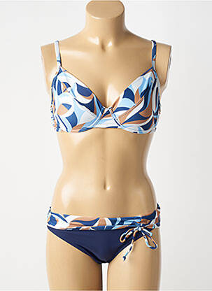 Costum de baie din două piese elasticitate sutien cupe întregi cu decolteu înalt albastru COCO SAINT TROPEZ femeie