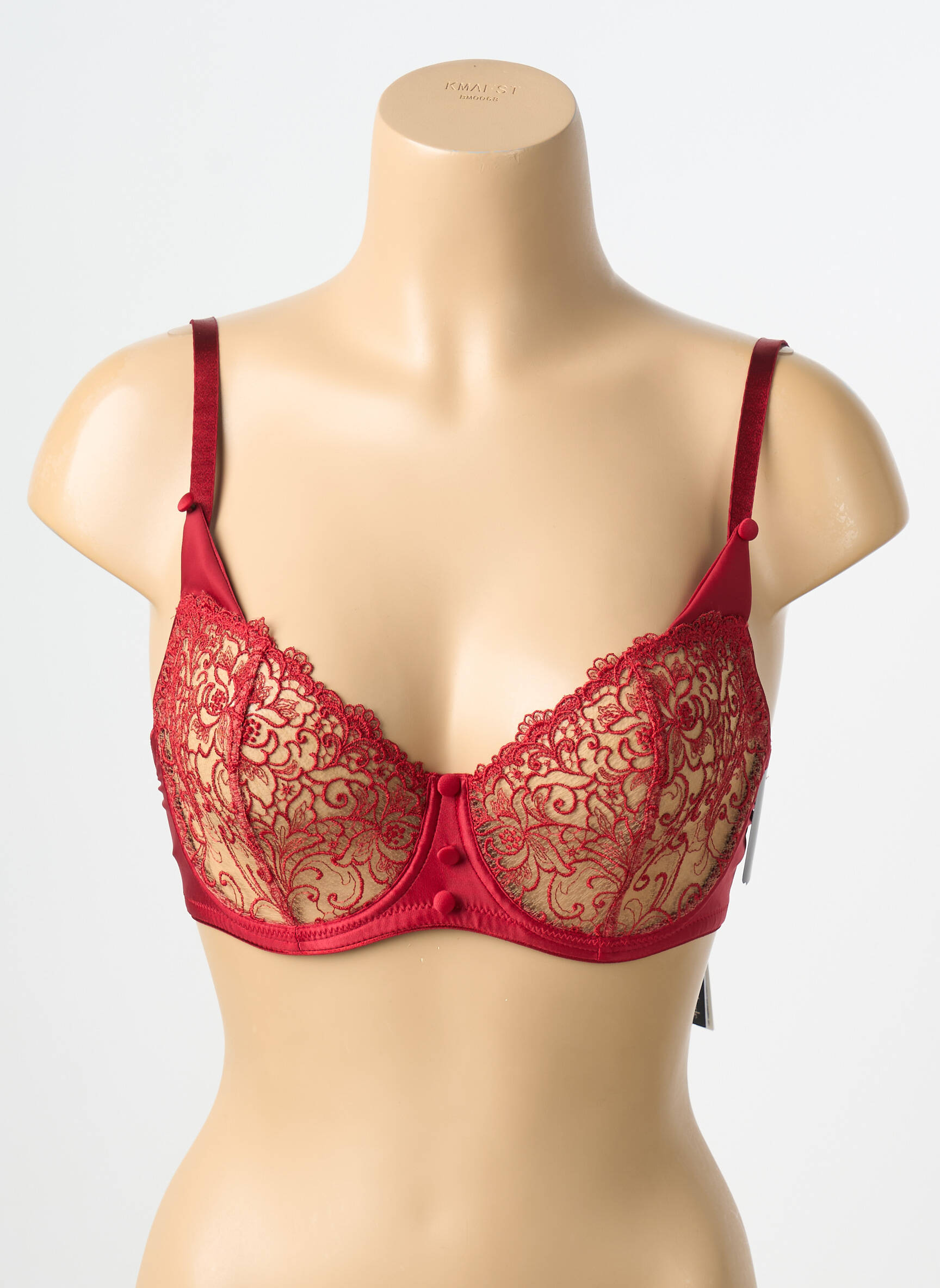 Sutien efect material satinat sutien cupe întregi cu decolteu înalt roșu KARL LAGERFELD X AUBADE femeie