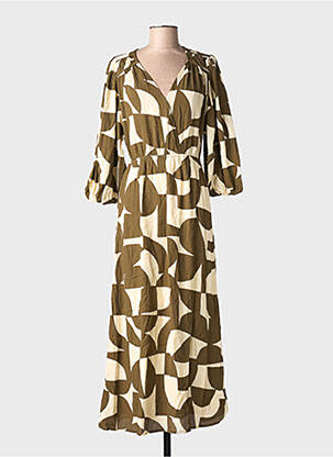 Rochie lungă imprimeu fantezie mâneci 3/4 verde GRACE & MILA femme