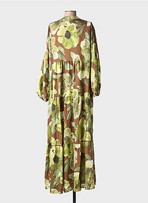 Rochie lungă imprimeu fantezie mâneci lungi verde ASHILDA femeie