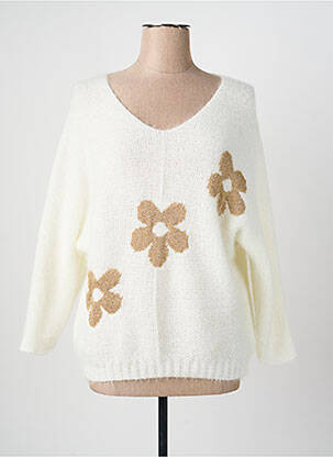 Pulover guler în v mâneci lungi alb QUATRE VINGT JOURS femme