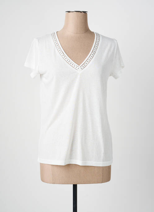 Tricou guler în v mâneci scurte alb FREEMAN T.PORTER femme