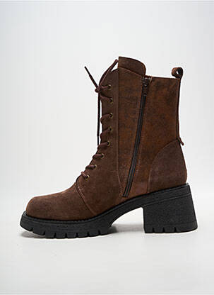 Botine/ghete țesătură satinată toc de 7 la 9 cm maro CASTA femeie