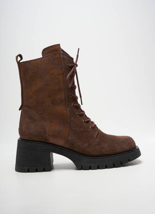 Botine/ghete închidere cu fermoar și șireturi toc de 7 la 9 cm maro CASTA femme