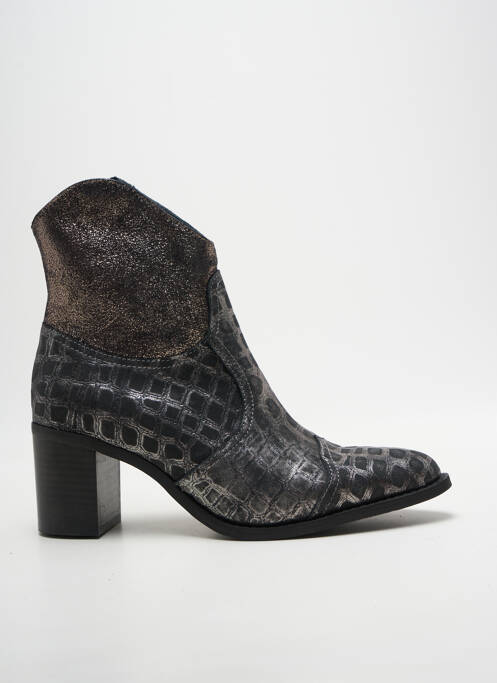 Botine/ghete țesătură satinată toc de 7 la 9 cm argintiu CASTA femme