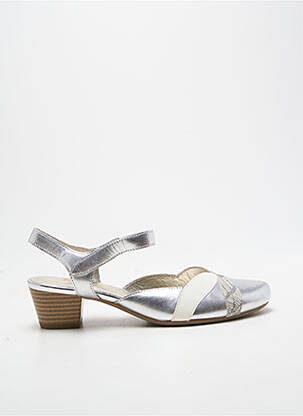 Sandale/pantofi decupați țesătură satinată toc de 4 la 6 cm argintiu SWEET femme