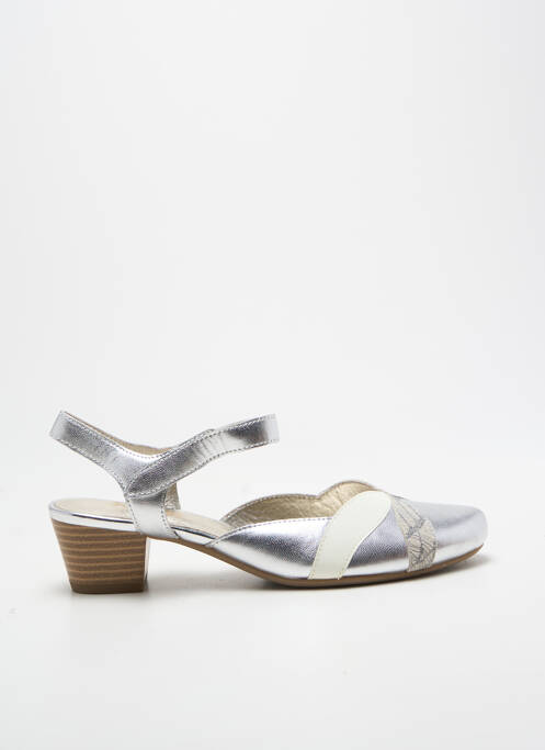 Sandale/pantofi decupați țesătură satinată toc de 4 la 6 cm argintiu SWEET femme