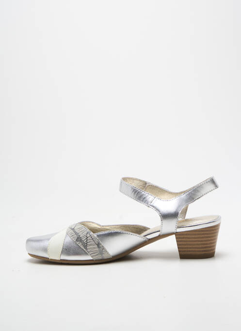 Sandale/pantofi decupați țesătură satinată toc de 4 la 6 cm argintiu SWEET femme