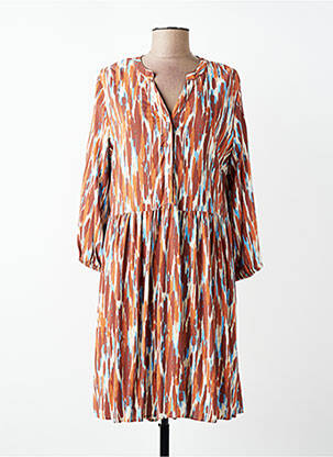 Rochie midi imprimeu fantezie mâneci lungi maro B.YOUNG femeie