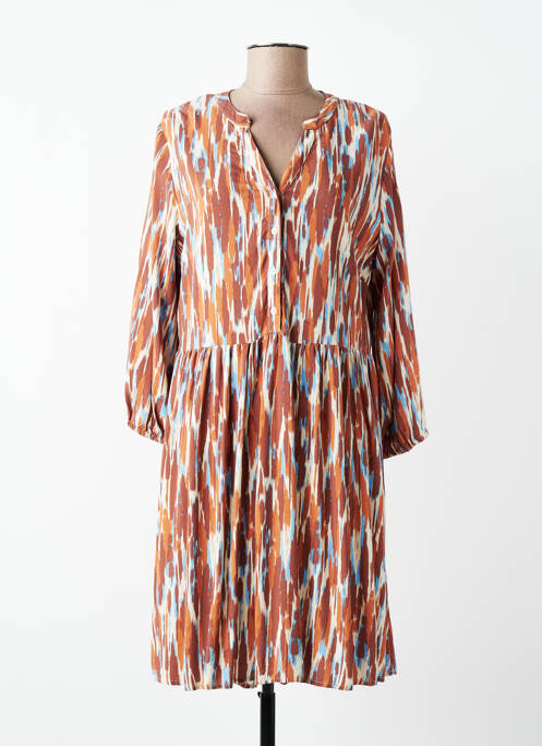 Rochie midi imprimeu fantezie mâneci lungi maro B.YOUNG femme