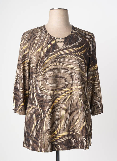 Tricou imprimeu fantezie mâneci 3/4 maro CHALOU femme