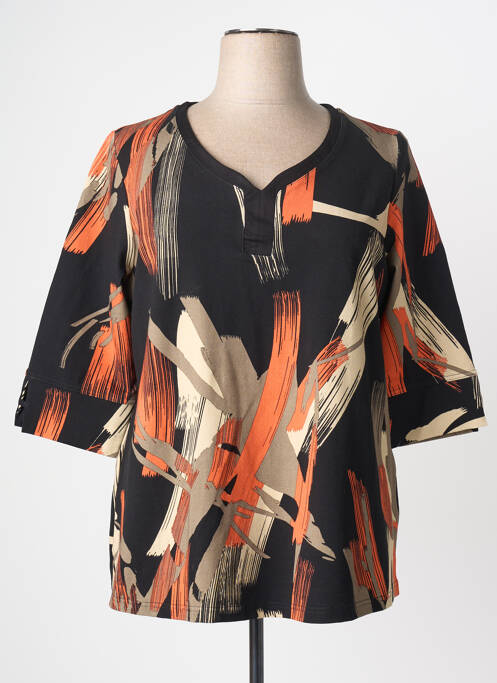 Tricou imprimeu fantezie mâneci 3/4 negru CHALOU femme