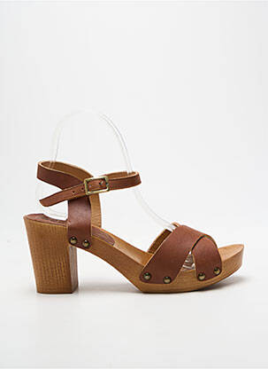 Sandale/pantofi decupați toc pătrat toc de 7 la 9 cm maro VIRGINIE DARLING femeie