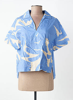 Bluză țesătură poplin mâneci scurte albastru P SOPHIA femme