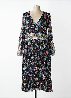 Rochie midi imprimeu floral mâneci lungi negru SET femme